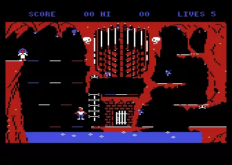 The Goonies Atari 8-bit The organ chamber; water drops hit the keys, causing same-colored platforms to disappear for a short time