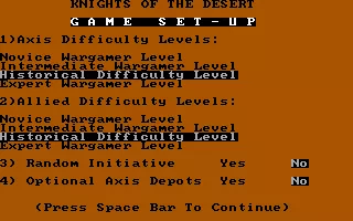 Knights of the Desert DOS Change your game settings