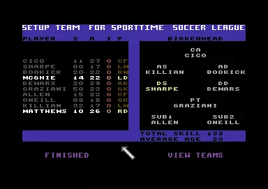 SuperStar Soccer Commodore 64 Starting line selection