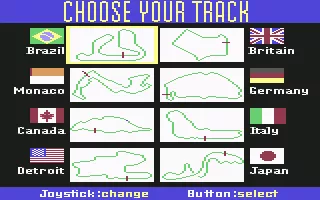 Grand Prix Circuit Commodore 64 Choose your track