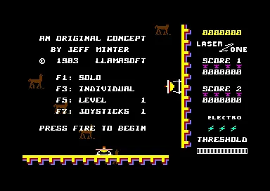 Laser Zone Commodore 64 Title screen with llamas
