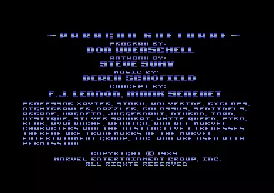 X-Men Commodore 64 Credits