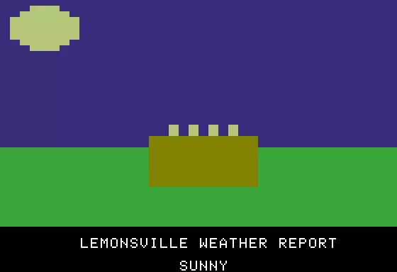 Lemonade Stand Apple II Today&#x27;s weather; looks good for selling lemonade!