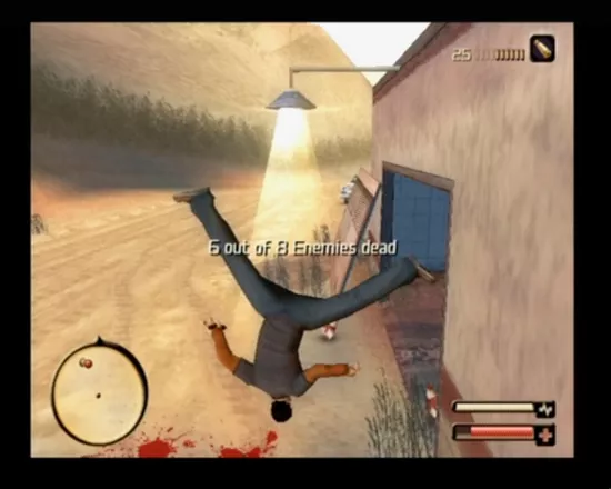 Total Overdose: A Gunslinger&#x27;s Tale in Mexico PlayStation 2 Bouncing off the wall in a slow-motion with enemies around is one of the many cool moves this game features