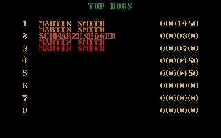 Dogs of War Atari ST The high score board, complete with elementary formatting error