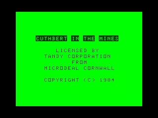 Cuthbert in the Mines TRS-80 CoCo Intro/Credits screen