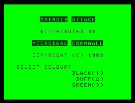 Android Attack Dragon 32/64 Title screen with colour selection
