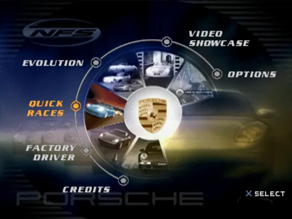 Need for Speed: Porsche Unleashed PlayStation Main menu