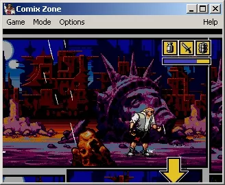 Comix Zone Windows Turner has to decide if he continues to the right frame or the lower frame.