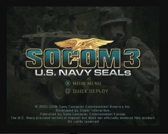 SOCOM 3: U.S. Navy SEALs PlayStation 2 This screen greets you when you start the game.
