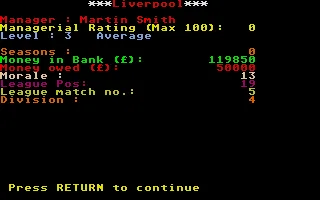 Football Manager Atari ST Game status