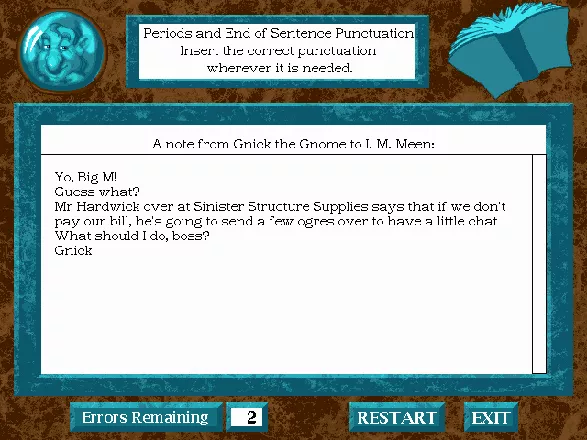 I.M. Meen DOS This is the educational portion of the game-- proofreading