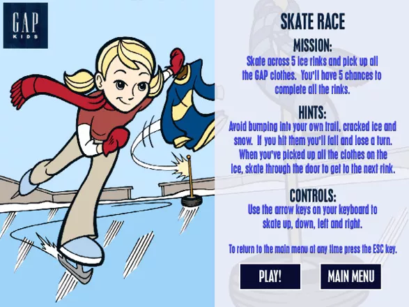 Snow Day: The GapKids Quest Windows Skate Race instruction screen