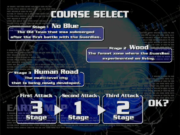 Thunder Force V: Perfect System PlayStation Initial stage-select screen [640x480 (originally 512x480)]