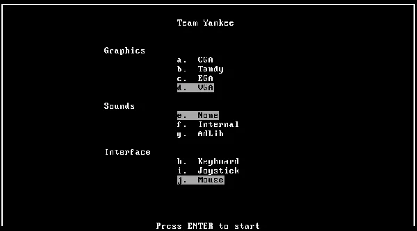 Team Yankee DOS Options