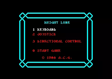 Knight Lore Amstrad CPC Main menu