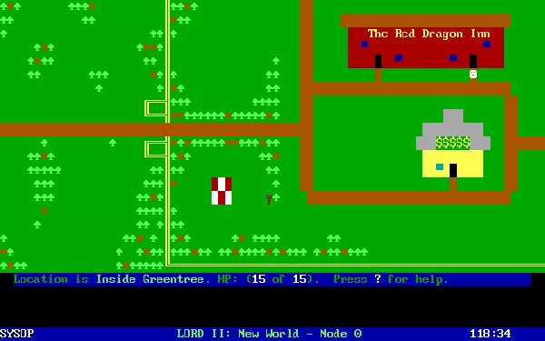 Legend of the Red Dragon II: New World DOS Zoomed in, exploring neighbourhood businesses