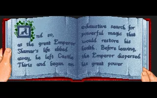 Challenge of the Five Realms DOS Intro: boning up on some ancient history.