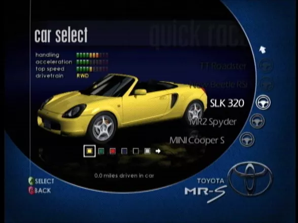 Project Gotham Racing Xbox Car selection