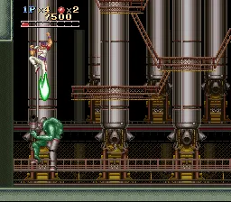 Run Saber SNES Attacking a mid-boss from above