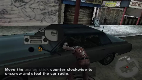 The Warriors PSP To steal a car radio you need to move the analog stick clockwise to unscrew it.
