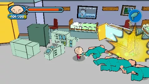 Family Guy Video Game! PSP Most of the time you will need to use Stewie&#x2019;s gun&#x2019;s to get rid of enemies.