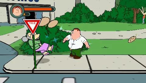 Family Guy Video Game! PSP The Peter Griffin portion of the game is brutal and based on combat. You go around town and hit all who stand in your way.