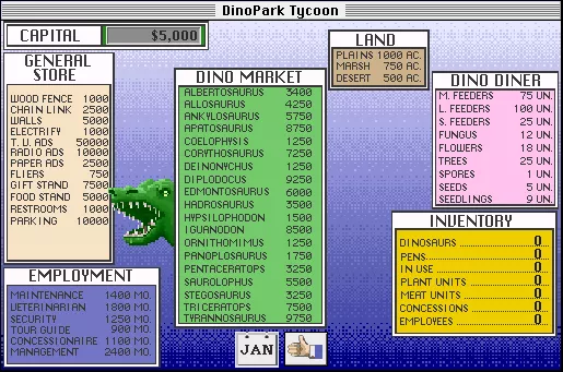 DinoPark Tycoon Macintosh It&#x27;s not a real tycoon game without a screen like this.