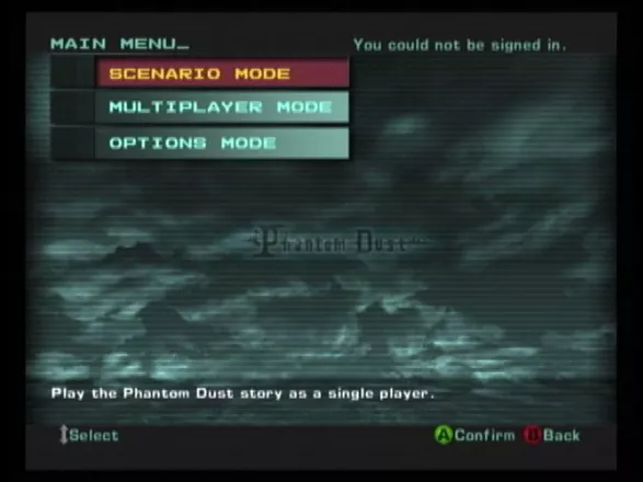 Phantom Dust Xbox Main menu