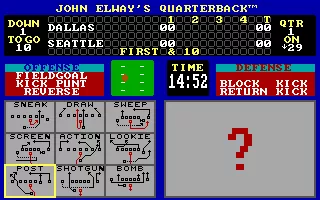 John Elway&#x27;s Quarterback PC Booter Choosing a play. (EGA/MCGA/Tandy)