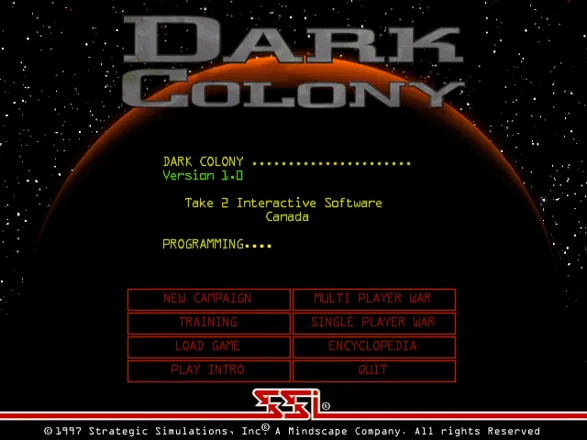 Dark Colony Windows Main menu (US version)