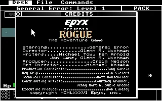 Rogue Atari ST The in-game credits. Starring... yourself!