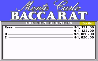 Monte Carlo Baccarat DOS Top Ten Winners (MCGA)