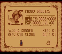 J.R.R. Tolkien&#x27;s Lord of the Rings: Volume One SNES Inventory Screen