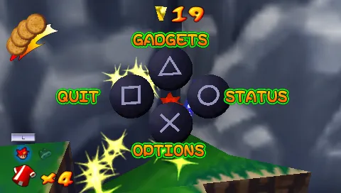 Ape Escape: On the Loose PSP Menu &#x2013; here you can view level status and change gadgets and options.