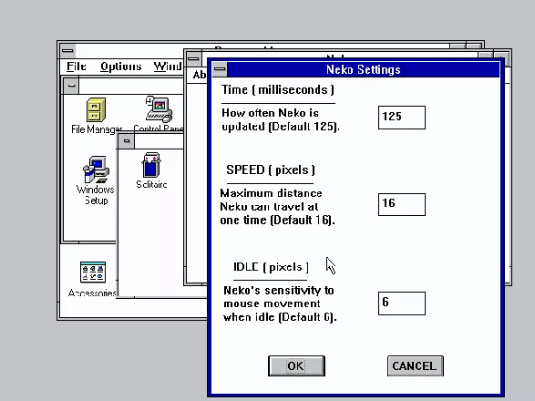 Neko Windows 3.x Neko simulation settings