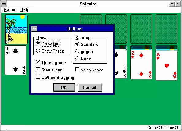 Microsoft Solitaire Windows 3.x Game options (EGA)