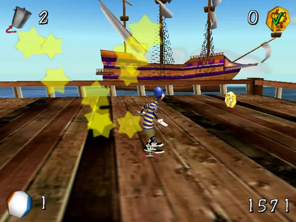 Disney&#x27;s Extremely Goofy Skateboarding Windows A pirate ship in the distance