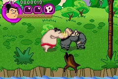 Super Duper Sumos Game Boy Advance Kimo smashing the two first enemies with some of his punches...