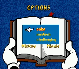 Mickey&#x27;s Ultimate Challenge Genesis Difficulty selection.