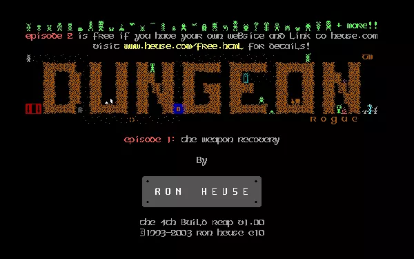 Reaping the Dungeon DOS Title screen, 4th build (Dungeon Rogue), shareware version (episode 1).