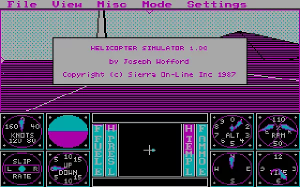 Sierra&#x27;s 3-D Helicopter Simulator DOS title screen - CGA