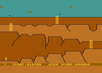 Canyon Climber Atari 8-bit Level 3 - jump the pits and dodge the falling bricks.