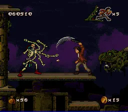 Pitfall: The Mayan Adventure SNES Attacking a skeleton in the lost city