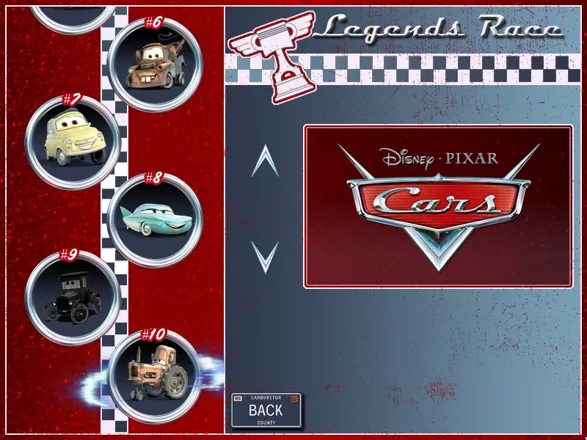 Disney&#x2022;Pixar Cars: Radiator Springs Adventures Windows The Legends Race screen, showing possible opponents