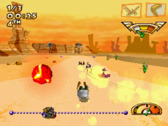 Wacky Races PlayStation And suddenly, somebody shoots a teleguided &#x22;missile&#x22; towards Slag Brothers&#x27; Bouldermobile...