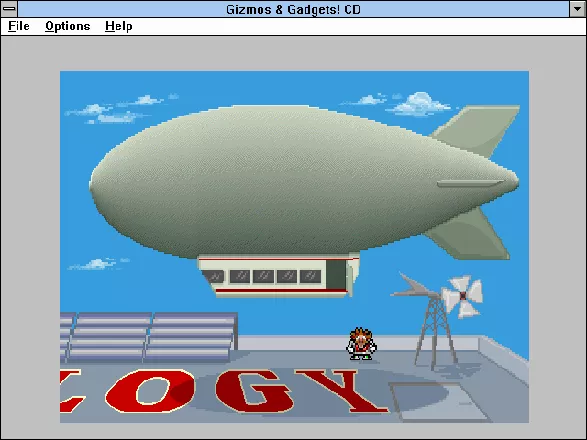 Super Solvers: Gizmos &#x26; Gadgets! Windows 3.x Intro - Morty jumping from his blimp