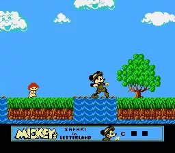 Mickey&#x27;s Safari In Letterland NES Tiptoeing over the waterfall