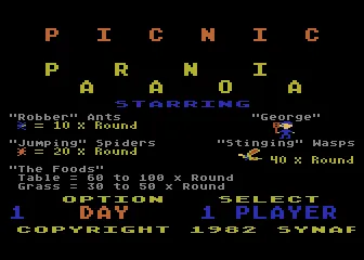 Picnic Paranoia Atari 8-bit Title screen