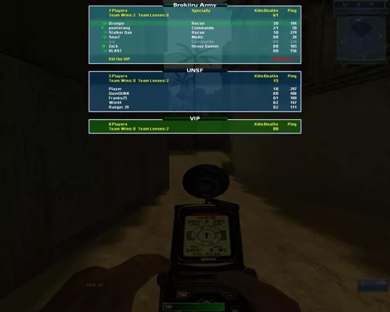 Global Operations Windows In-game score screen, showing player names, kills, and deaths.